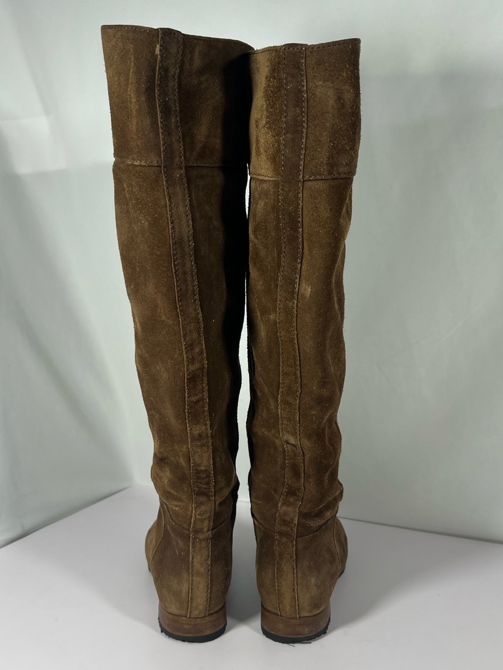 Prada Milano Suede Knee High Riding Boots Brown Logo EU 35 - Picture 3 of 8